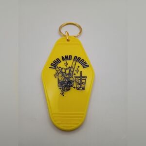 Motel Keychain Custom Retro Styled "Loud And Proud" Yellow Black Keyring